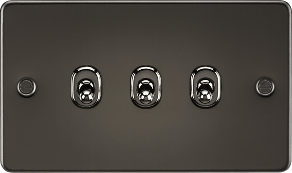 Knightsbridge MLA FP3TOGGM Flat Plate 10AX 3G 2-way toggle switch - gunmetal - Knightsbridge MLA - Falcon Electrical UK