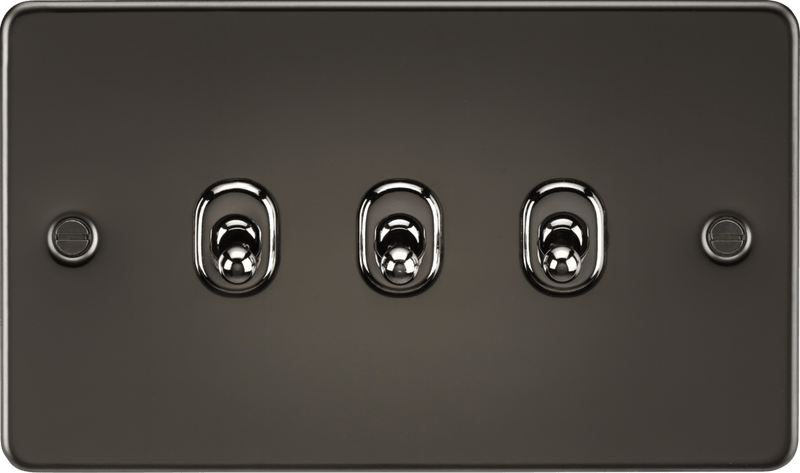 Knightsbridge MLA FP3TOGGM Flat Plate 10AX 3G 2-way toggle switch - gunmetal - Knightsbridge MLA - Falcon Electrical UK