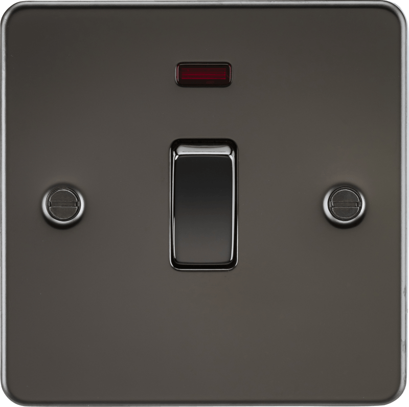 Knightsbridge MLA FP8341NGM Flat Plate 20A 1G DP switch with neon - gunmetal - Knightsbridge MLA - Falcon Electrical UK