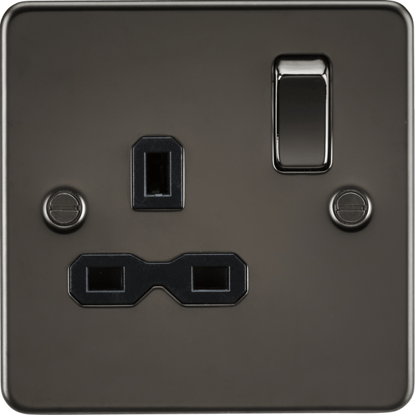 Knightsbridge MLA FPR7000GM Flat plate 13A 1G DP switched socket - gunmetal with black insert - Knightsbridge MLA - Falcon Electrical UK