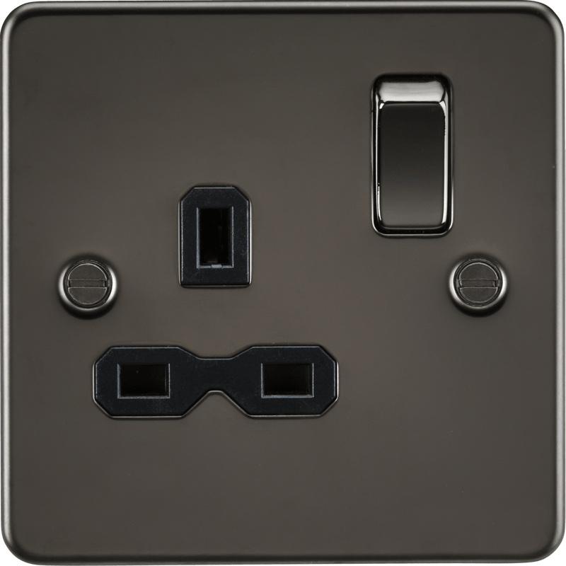 Knightsbridge MLA FPR7000GM Flat plate 13A 1G DP switched socket - gunmetal with black insert - Knightsbridge MLA - Falcon Electrical UK