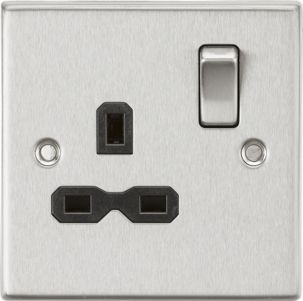 Knightsbridge MLA CS7BC 13A 1G DP Switched Socket with Black Insert - Square Edge Brushed Chrome - Knightsbridge MLA - Falcon Electrical UK