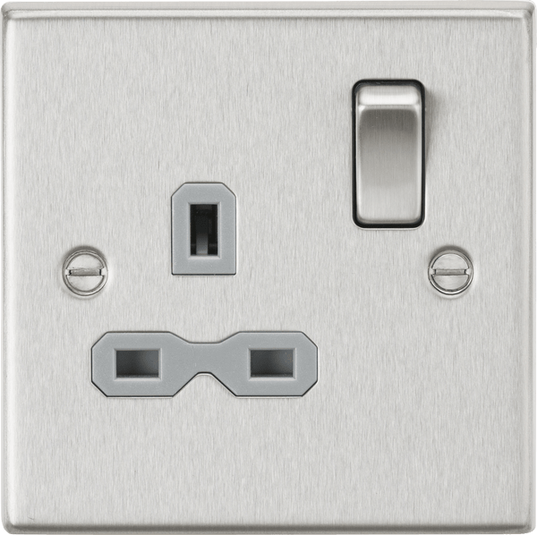 Knightsbridge MLA CS7BCG 13A 1G DP Switched Socket with Grey Insert - Square Edge Brushed Chrome - Knightsbridge MLA - Falcon Electrical UK