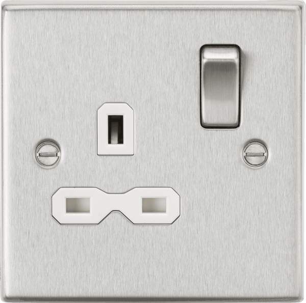 Knightsbridge MLA CS7BCW 13A 1G DP Switched Socket with White Insert - Square Edge Brushed Chrome - Knightsbridge MLA - Falcon Electrical UK