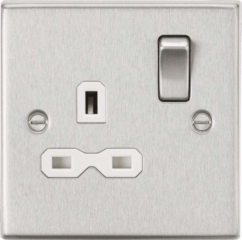 Knightsbridge MLA CS7BCW 13A 1G DP Switched Socket with White Insert - Square Edge Brushed Chrome - Knightsbridge MLA - Falcon Electrical UK