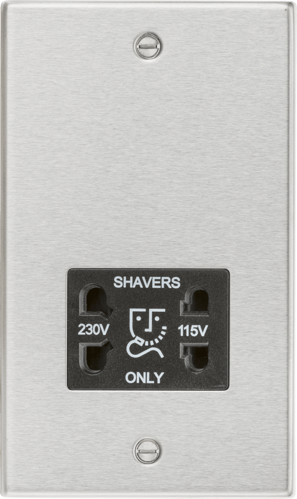 Knightsbridge MLA CS89BC 115/230V Dual Voltage Shaver Socket with Black Insert - Square Edge Brushed Chrome - Knightsbridge MLA - Falcon Electrical UK