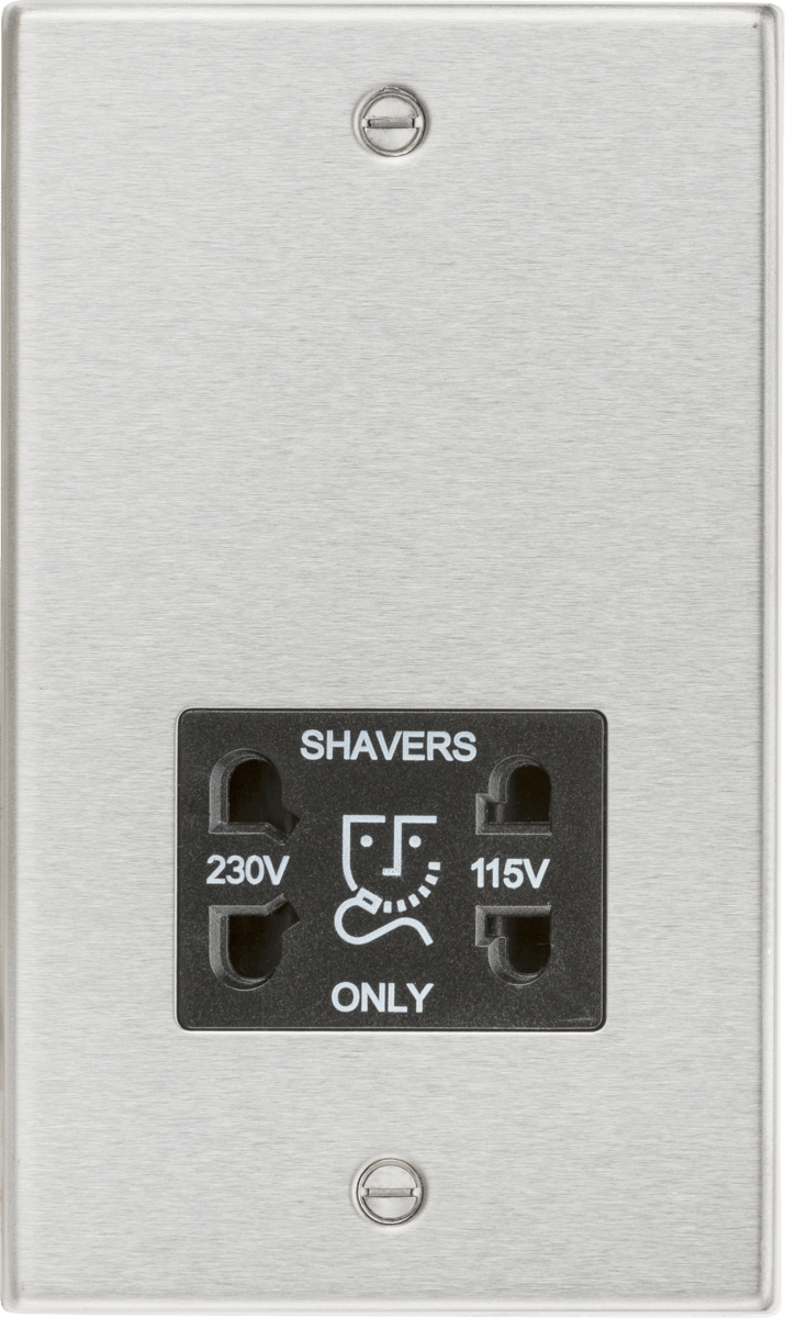 Knightsbridge MLA CS89BC 115/230V Dual Voltage Shaver Socket with Black Insert - Square Edge Brushed Chrome - Knightsbridge MLA - Falcon Electrical UK