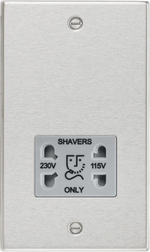 Knightsbridge MLA CS89BCG 115/230V Dual Voltage Shaver Socket with Grey Insert - Square Edge Brushed Chrome - Knightsbridge MLA - Falcon Electrical UK