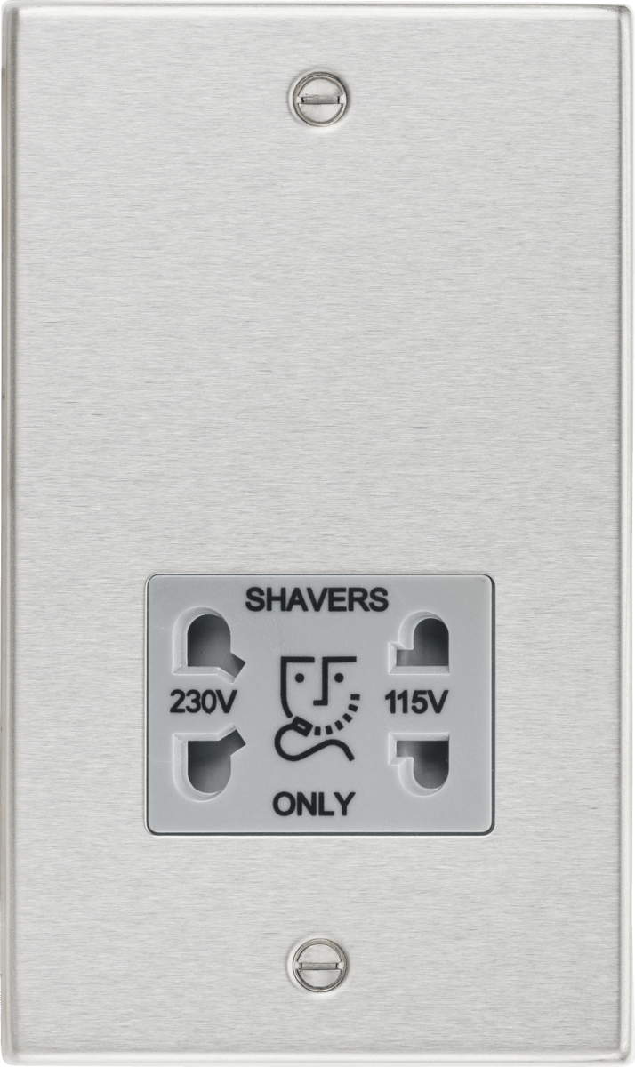 Knightsbridge MLA CS89BCG 115/230V Dual Voltage Shaver Socket with Grey Insert - Square Edge Brushed Chrome - Knightsbridge MLA - Falcon Electrical UK