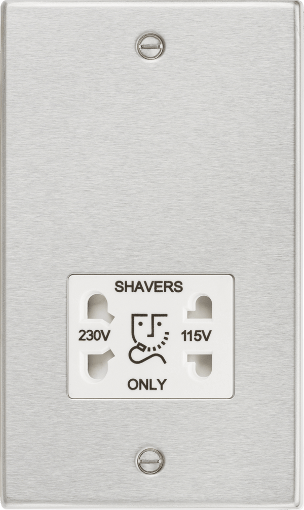 Knightsbridge MLA CS89BCW 115/230V Dual Voltage Shaver Socket with White Insert - Square Edge Brushed Chrome - Knightsbridge MLA - Falcon Electrical UK