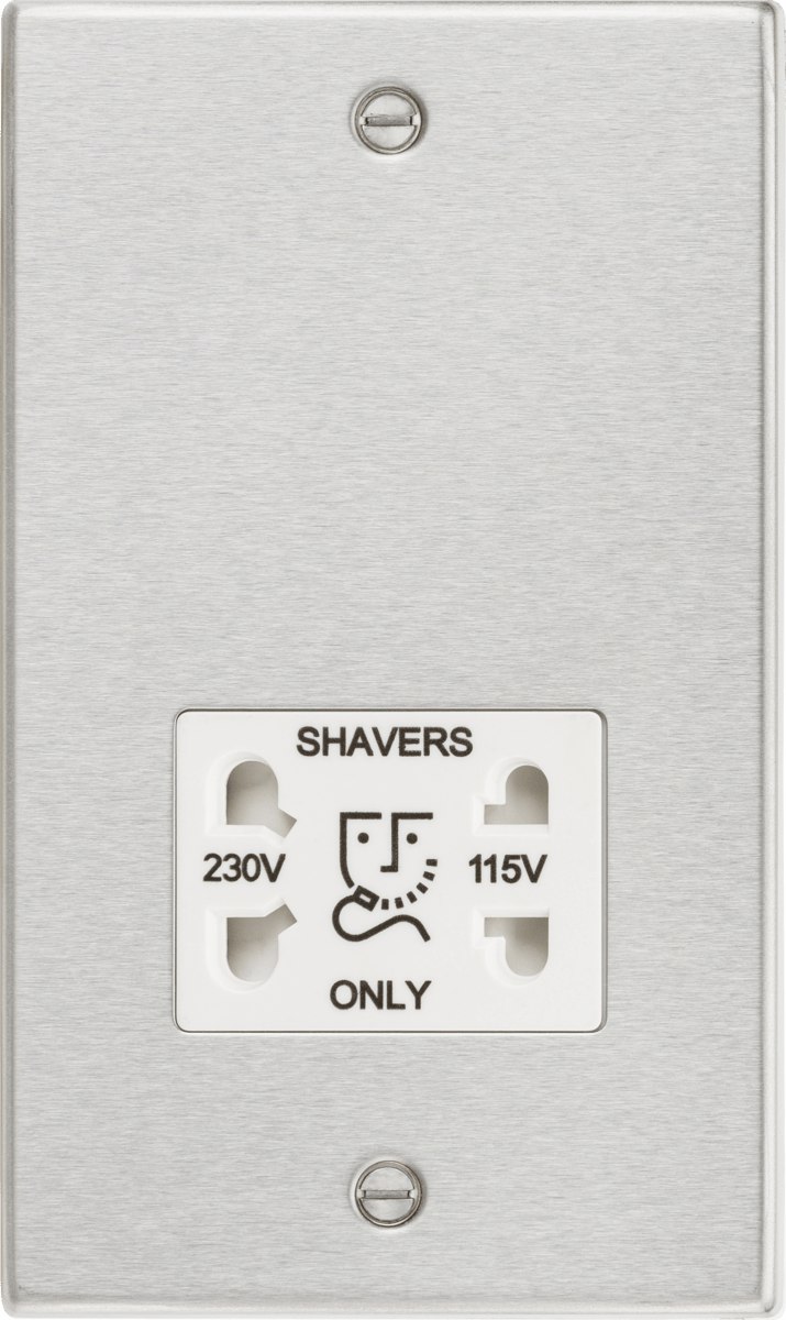 Knightsbridge MLA CS89BCW 115/230V Dual Voltage Shaver Socket with White Insert - Square Edge Brushed Chrome - Knightsbridge MLA - Falcon Electrical UK