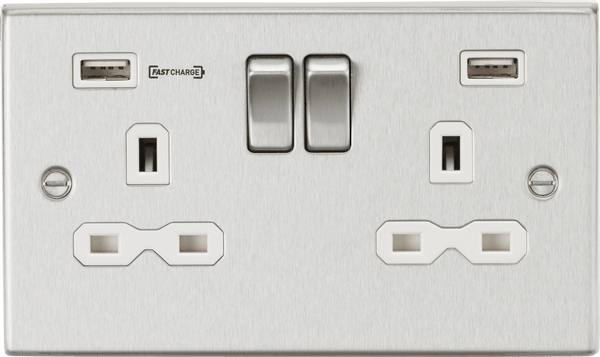 Knightsbridge MLA CS9906BCW 13A 2G DP Switched Socket with Dual USB Charger (Type-A FASTCHARGE port) - Brushed Chrome/White - Knightsbridge MLA - Falcon Electrical UK