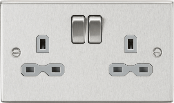 Knightsbridge MLA CS9BCG 13A 2G DP Switched Socket with Grey Insert - Square Edge Brushed Chrome - Knightsbridge MLA - Falcon Electrical UK