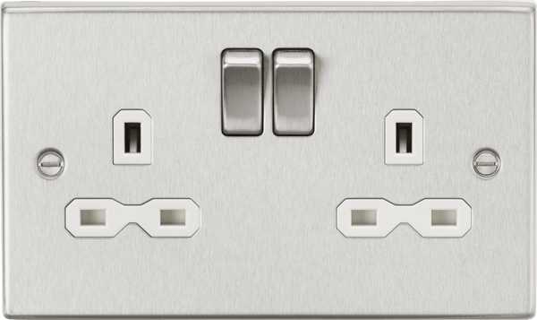 Knightsbridge MLA CS9BCW 13A 2G DP Switched Socket with White Insert - Square Edge Brushed Chrome - Knightsbridge MLA - Falcon Electrical UK