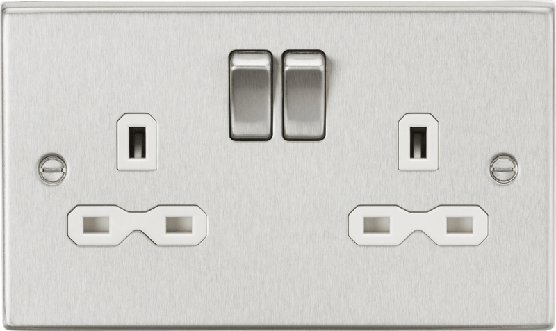 Knightsbridge MLA CS9BCW 13A 2G DP Switched Socket with White Insert - Square Edge Brushed Chrome - Knightsbridge MLA - Falcon Electrical UK