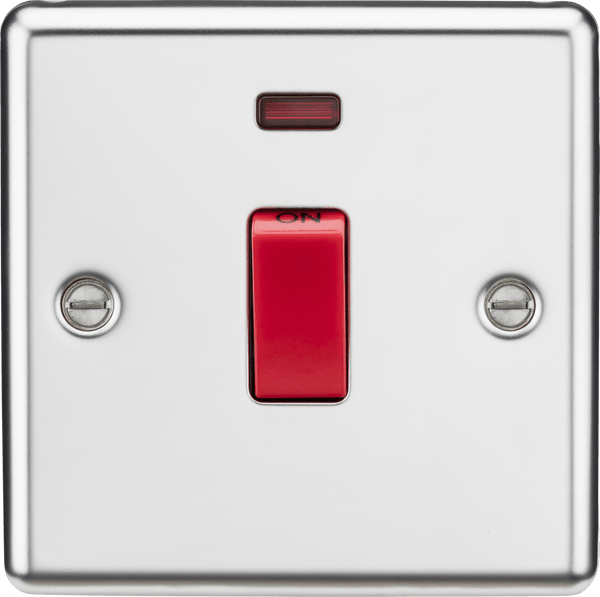 Knightsbridge MLA CL81NPC 45A DP Switch with Neon (single size) - Rounded Edge Polished Chrome - Knightsbridge MLA - Falcon Electrical UK