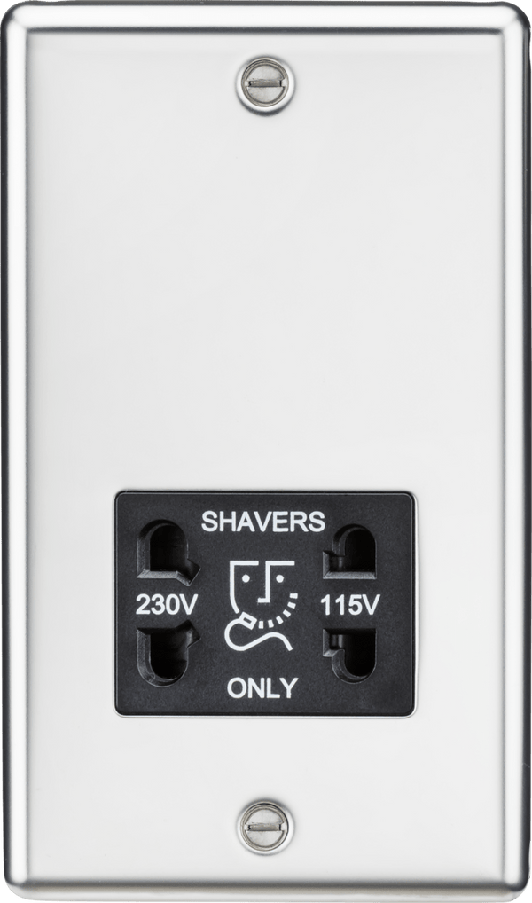 Knightsbridge MLA CL89PC 115-230V Dual Voltage Shaver Socket with Black Insert - Rounded Edge Polished Chrome - Knightsbridge MLA - Falcon Electrical UK