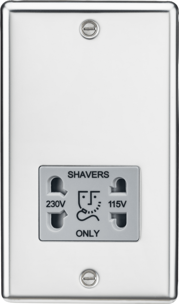 Knightsbridge MLA CL89PCG 115-230V Dual Voltage Shaver Socket with Grey Insert - Rounded Edge Polished Chrome - Knightsbridge MLA - Falcon Electrical UK