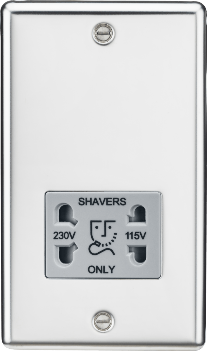 Knightsbridge MLA CL89PCG 115-230V Dual Voltage Shaver Socket with Grey Insert - Rounded Edge Polished Chrome - Knightsbridge MLA - Falcon Electrical UK