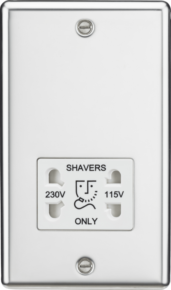 Knightsbridge MLA CL89PCW 115-230V Dual Voltage Shaver Socket with White Insert - Rounded Edge Polished Chrome - Knightsbridge MLA - Falcon Electrical UK