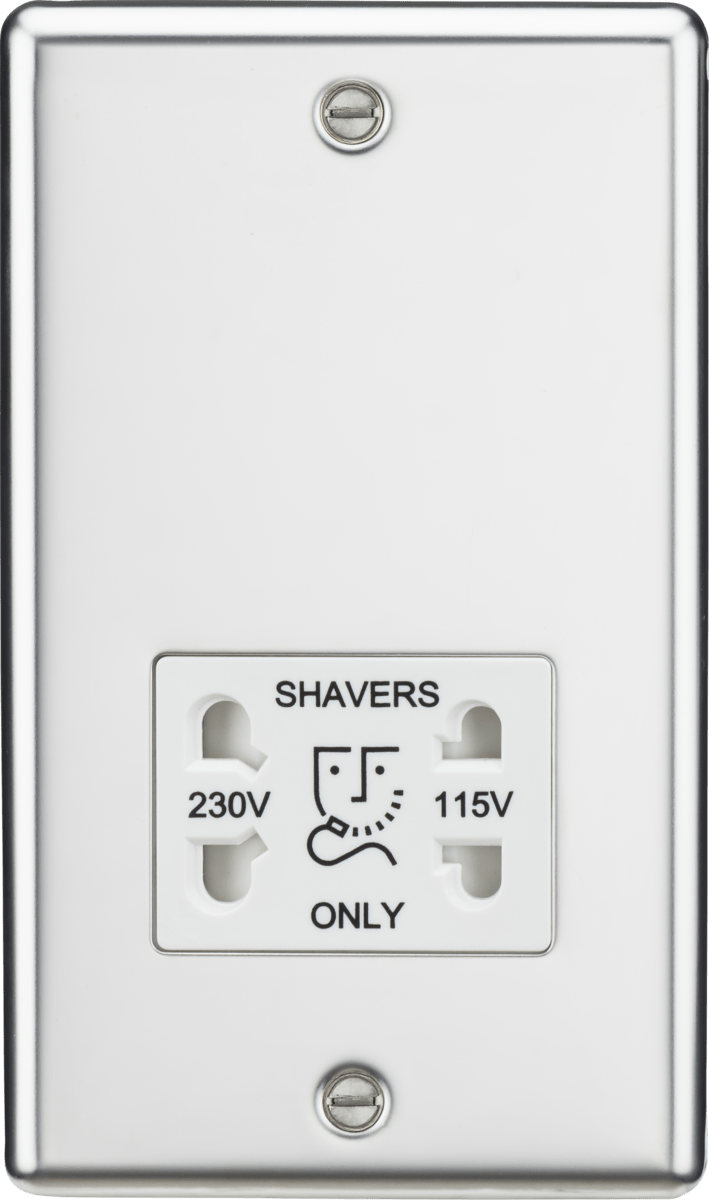 Knightsbridge MLA CL89PCW 115-230V Dual Voltage Shaver Socket with White Insert - Rounded Edge Polished Chrome - Knightsbridge MLA - Falcon Electrical UK