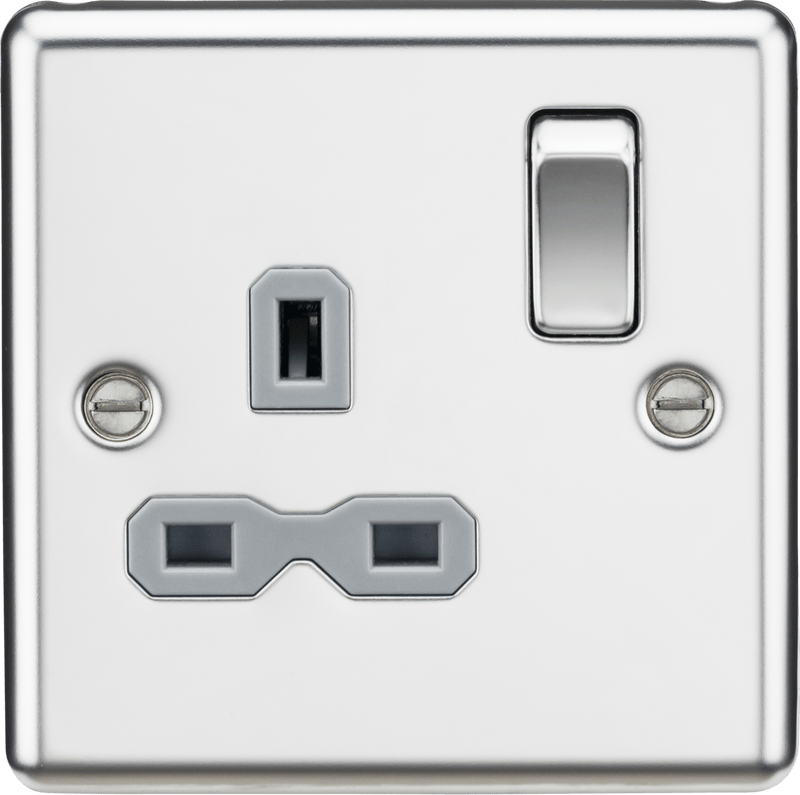 Knightsbridge MLA CL7PCG 13A 1G DP Switched Socket with Grey Insert - Rounded Edge Polished Chrome - Knightsbridge MLA - Falcon Electrical UK