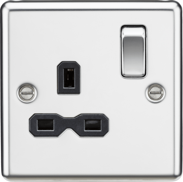 Knightsbridge MLA CL7PC 13A 1G DP Switched Socket with Black Insert - Rounded Edge Polished Chrome - Knightsbridge MLA - Falcon Electrical UK