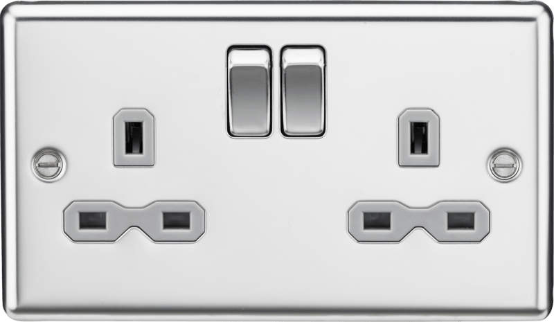 Knightsbridge MLA CL9PCG 13A 2G DP Switched Socket with Grey Insert - Rounded Edge Polished Chrome - Knightsbridge MLA - Falcon Electrical UK