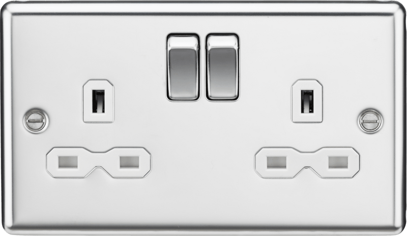 Knightsbridge MLA CL9PCW 13A 2G DP Switched Socket with White Insert - Rounded Edge Polished Chrome - Knightsbridge MLA - Falcon Electrical UK