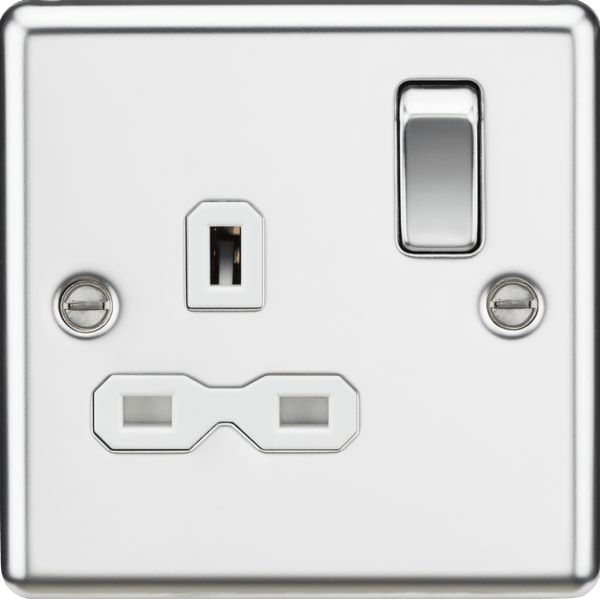 Knightsbridge MLA CL7PCW 13A 1G DP Switched Socket with White Insert - Rounded Edge Polished Chrome - Knightsbridge MLA - Falcon Electrical UK