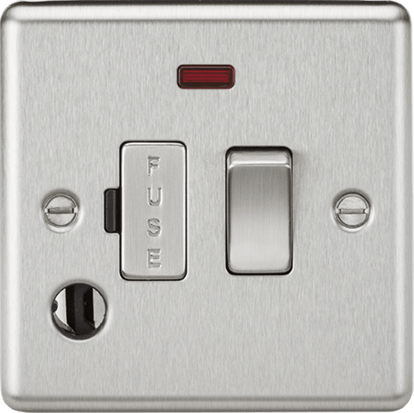 Knightsbridge MLA CL63FBC 13A Switched Fused Spur Unit with Neon & Flex Outlet - Rounded Edge Brushed Chrome - Knightsbridge MLA - Falcon Electrical UK