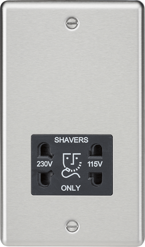 Knightsbridge MLA CL89BC 115-230V Dual Voltage Shaver Socket with Black Insert - Rounded Edge Brushed Chrome - Knightsbridge MLA - Falcon Electrical UK