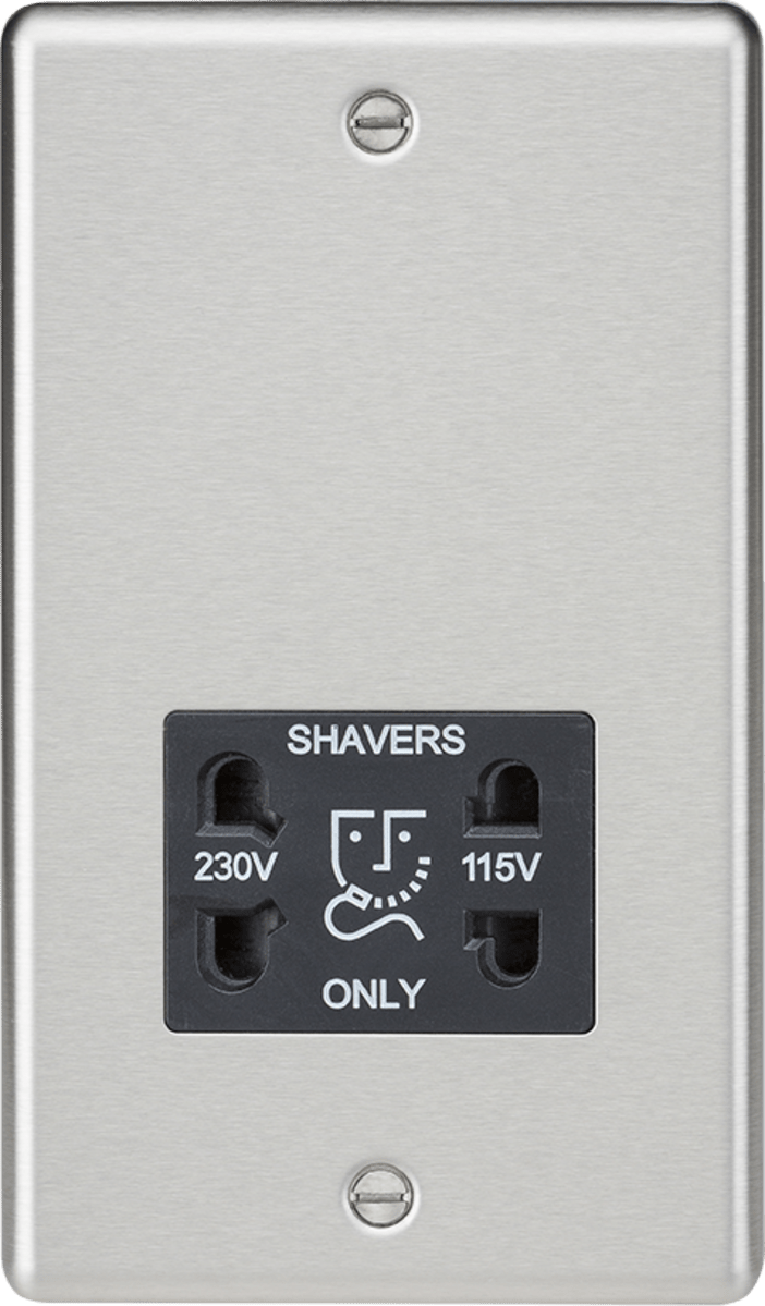 Knightsbridge MLA CL89BC 115-230V Dual Voltage Shaver Socket with Black Insert - Rounded Edge Brushed Chrome - Knightsbridge MLA - Falcon Electrical UK