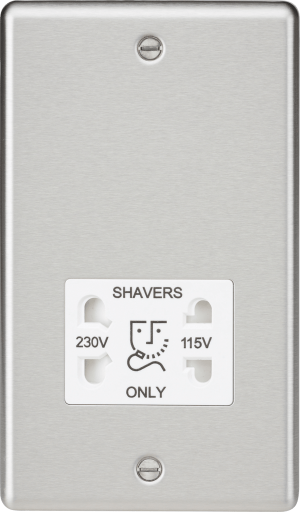 Knightsbridge MLA CL89BCW 115-230V Dual Voltage Shaver Socket with White Insert - Rounded Edge Brushed Chrome - Knightsbridge MLA - Falcon Electrical UK