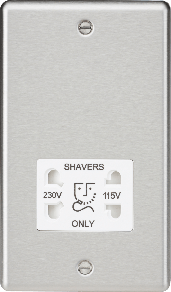 Knightsbridge MLA CL89BCW 115-230V Dual Voltage Shaver Socket with White Insert - Rounded Edge Brushed Chrome - Knightsbridge MLA - Falcon Electrical UK