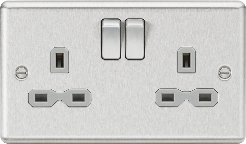 Knightsbridge MLA CL9BCG 13A 2G DP Switched Socket with Grey Insert - Rounded Edge Brushed Chrome - Knightsbridge MLA - Falcon Electrical UK