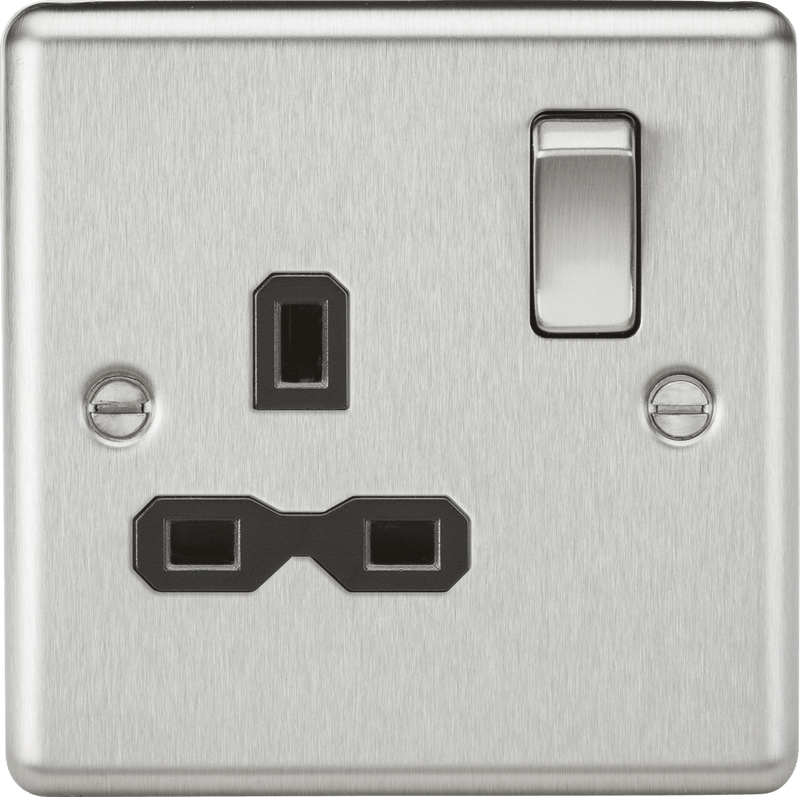 Knightsbridge MLA CL7BC 13A 1G DP Switched Socket with Black Insert - Rounded Edge Brushed Chrome - Knightsbridge MLA - Falcon Electrical UK