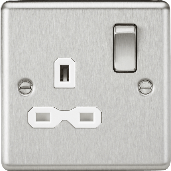 Knightsbridge MLA CL7BCW 13A 1G DP Switched Socket with White Insert - Rounded Edge Brushed Chrome - Knightsbridge MLA - Falcon Electrical UK