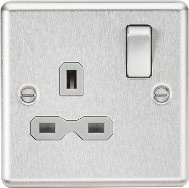 Knightsbridge MLA CL7BCG 13A 1G DP Switched Socket with Grey Insert - Rounded Edge Brushed Chrome - Knightsbridge MLA - Falcon Electrical UK