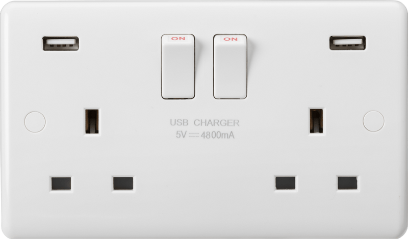 Knightsbridge MLA CU9948 Curved Edge 13A 2G DP Switched Socket with Dual USB Charger (5V DC 4.8A shared) - Knightsbridge MLA - Falcon Electrical UK