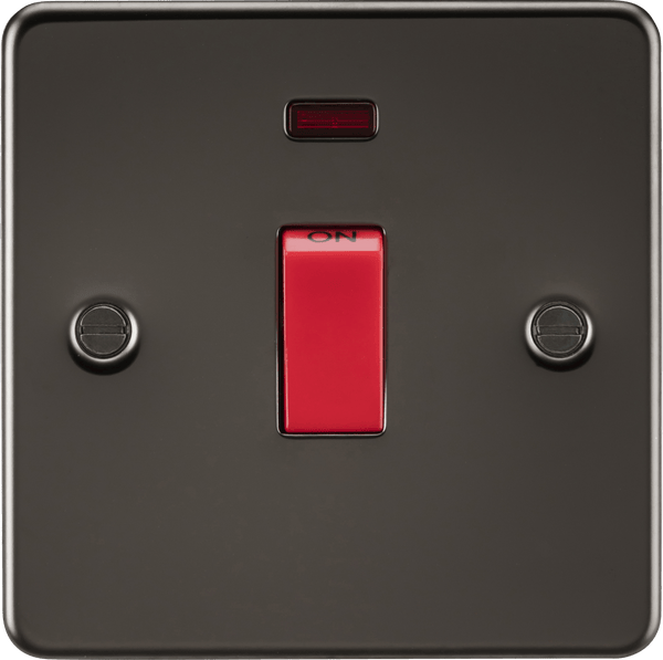 Knightsbridge MLA FP8331NGM Flat Plate 45A 1G DP switch with neon - gunmetal - Knightsbridge MLA - Falcon Electrical UK