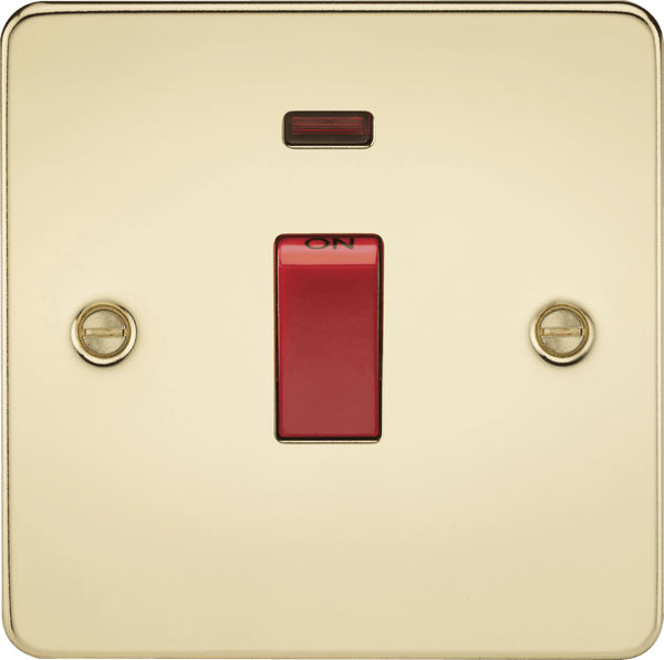 Knightsbridge MLA FP8331NPB Flat Plate 45A 1G DP switch with neon - polished brass - Knightsbridge MLA - Falcon Electrical UK