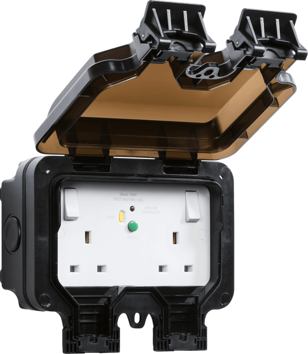 Knightsbridge MLA OP9RCD IP66 13A 2G DP RCD Switched Socket - Type A (30mA) - Knightsbridge MLA - Falcon Electrical UK