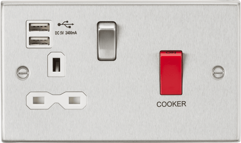 Knightsbridge MLA CS8333UBCW 45A DP Switch & 13A Switched Socket with Dual USB Charger 2.4A - Brushed Chrome with white insert - Knightsbridge MLA - Falcon Electrical UK