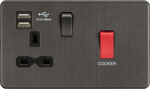 Knightsbridge MLA SFR8333USB Screwless 45A DP Switch & 13A Switched Socket with Dual USB Charger 2.4A - Smoked Bronze - Knightsbridge MLA - Falcon Electrical UK