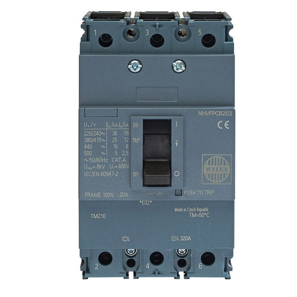 Wylex NHVFPCB203 20A 25kA 3P NHV MCCB FTFM c-w Box Terminals - Wylex - Falcon Electrical UK