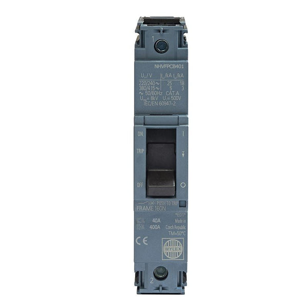 Wylex NHVFPCB401 40A 25kA 1P NHV MCCB FTFM c-w Box Terminals - Wylex - Falcon Electrical UK