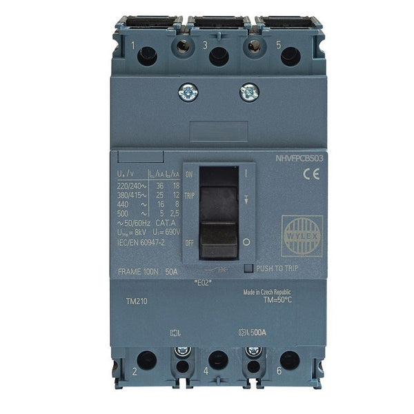 Wylex NHVFPCB503 50A 25kA 3P NHV MCCB FTFM c-w Box Terminals - Wylex - Falcon Electrical UK