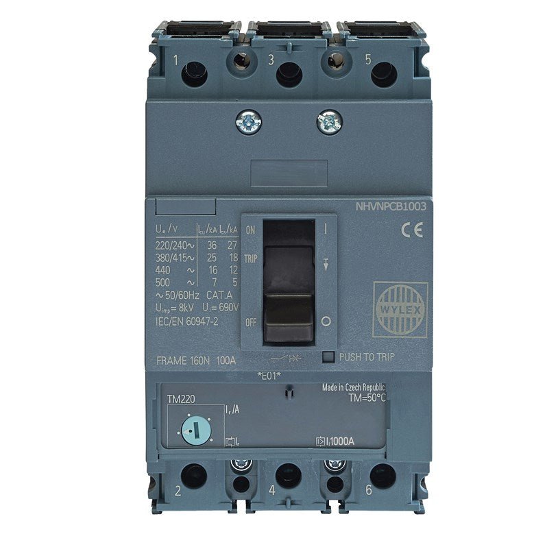 Wylex NHVNPCB1003 100A 25kA 3P NHV MCCB ATFM c-w Box Terminals - Wylex - Falcon Electrical UK