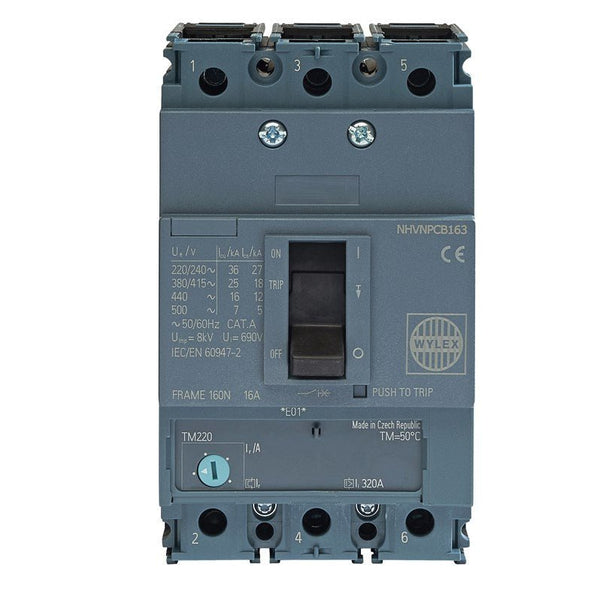 Wylex NHVNPCB163 16A 25kA 3P NHV MCCB ATFM c-w Box Terminals - Wylex - Falcon Electrical UK